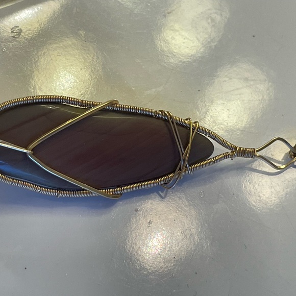 Natural Agate Stone Pendant In Gold Filled Wire 3” Long 1" Wide - Picture 6 of 11